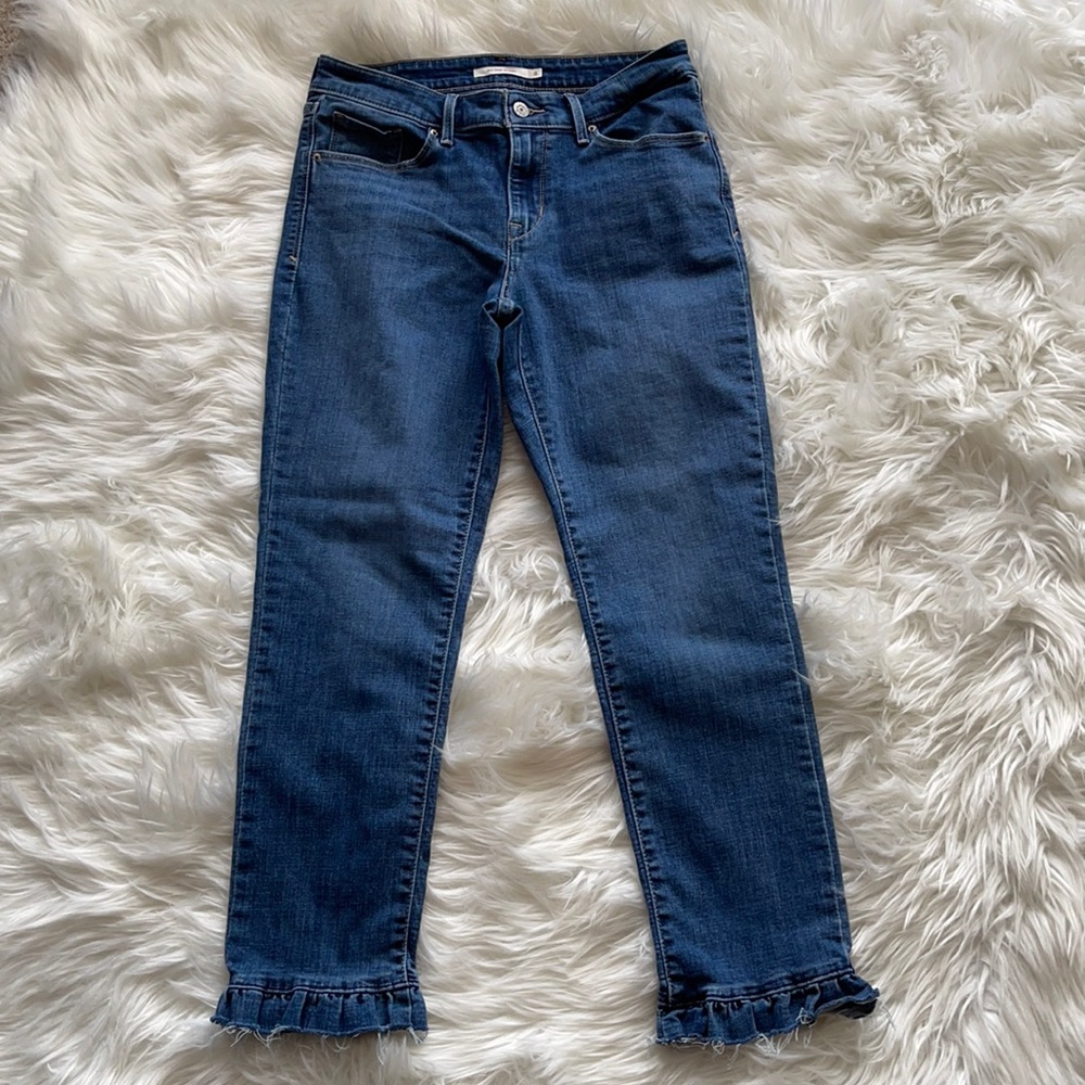 Levi’s Mid Rise Skinny Ruffle Hem Jeans Size 8 - Picture 5 of 14